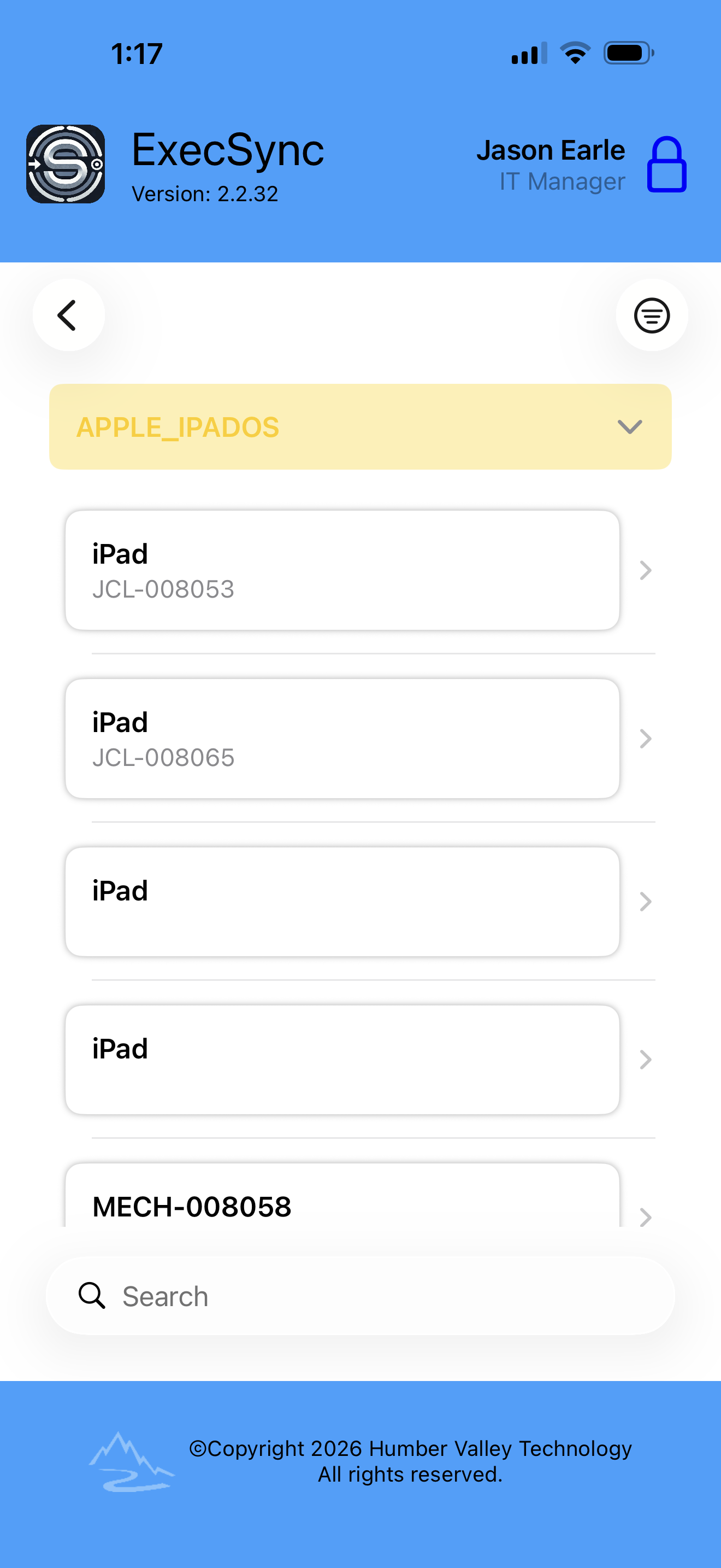 ExecSync device list view